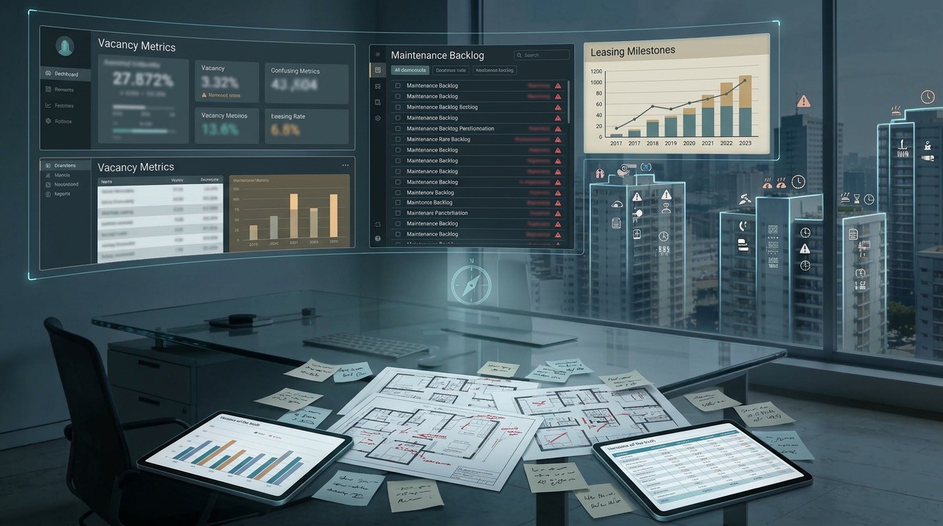 Abstracted user interface forecasting a 16% off target for 2027 emissions goal alongside an image of a mossy tree on top of a light blue gradient background